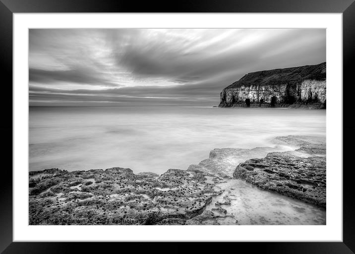 Thornwick Bay -Mono Framed Mounted Print by Martin Williams