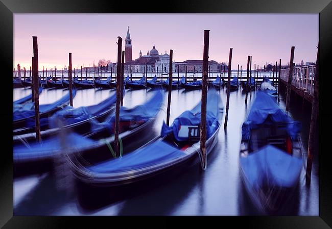 Moored Gondolas in Venice Framed Print by Martin Williams