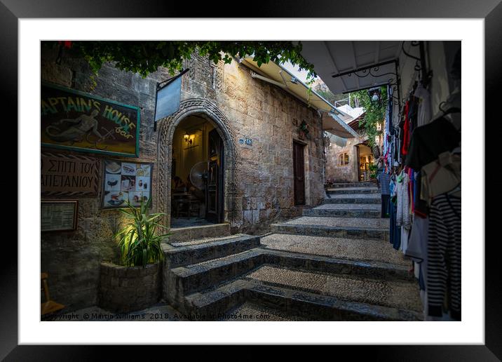 Lindos Town street, Rhodes, Greece Framed Mounted Print by Martin Williams