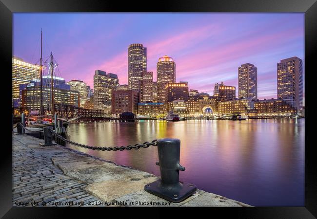 Boston Skyline Sunset Framed Print by Martin Williams