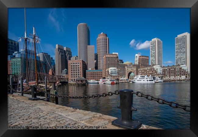 Boston City viewed from Fan Pier Park Framed Print by Martin Williams