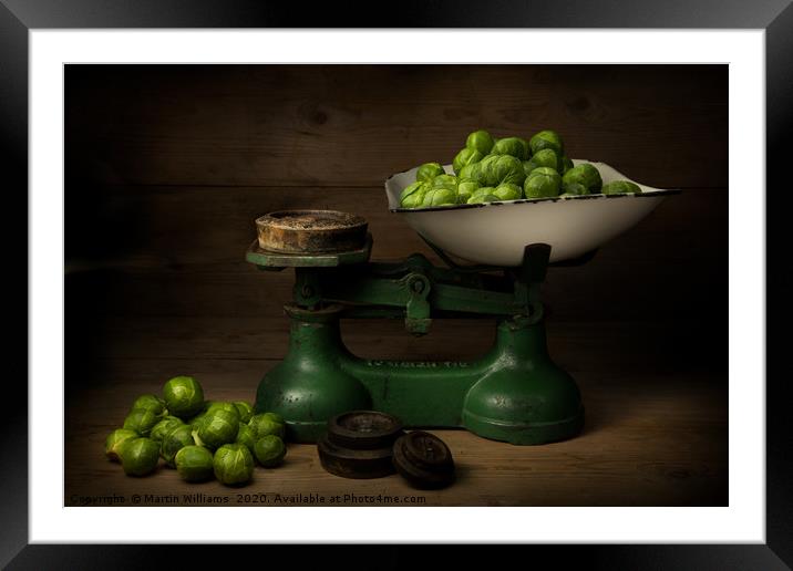 Brussel Sprouts on Weighing Scales Framed Mounted Print by Martin Williams