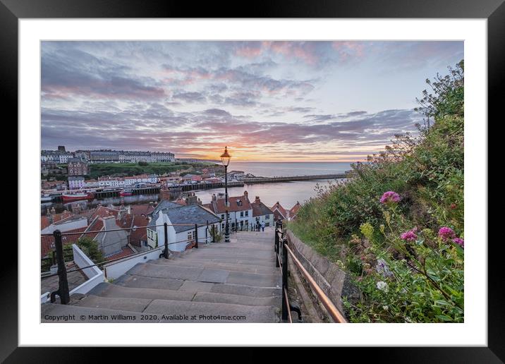 Whitby 199 steps, Summer Sunset Framed Mounted Print by Martin Williams