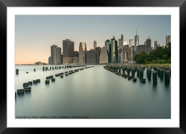 New York skyline viewed from Old Pier 1 Brooklyn Framed Mounted Print by Martin Williams