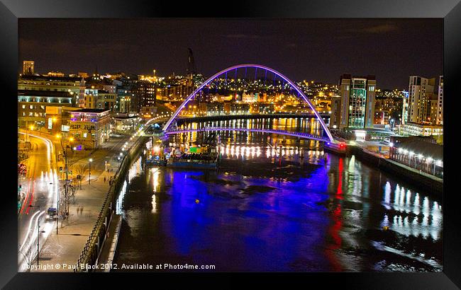 Newcastle Millennium Bridge by Night Framed Print by Paul Black