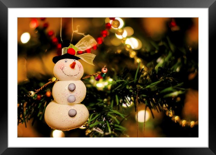 Merry Christmas Snowman Framed Mounted Print by Paul Black