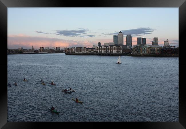 Boats at Canary Wharf Framed Print by Coralie Young