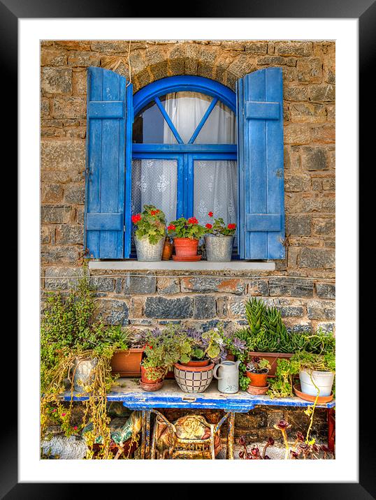 A Cretan Window Framed Mounted Print by Jonathan Parkes