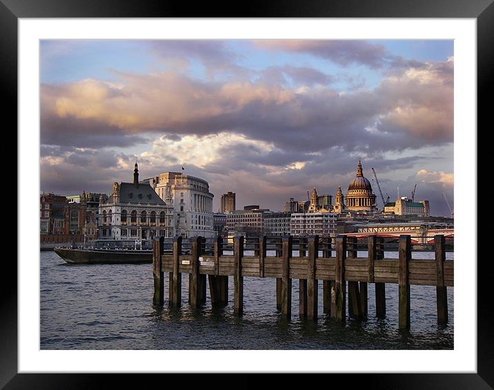 The Thames at Dusk Framed Mounted Print by Cheryl Quine