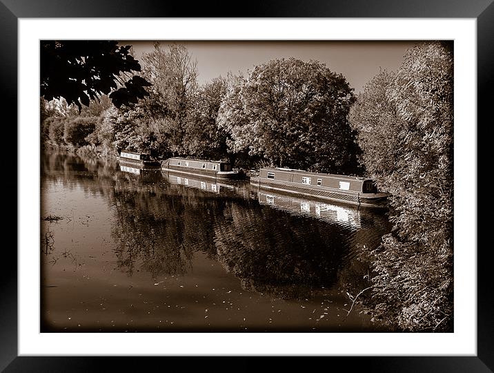 Moored Canal Boats, Kintbury, Berkshire, England,  Framed Mounted Print by Mark Llewellyn