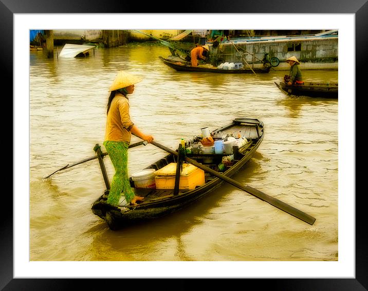 Vietnamese Floating Market Trader Framed Mounted Print by Mark Llewellyn