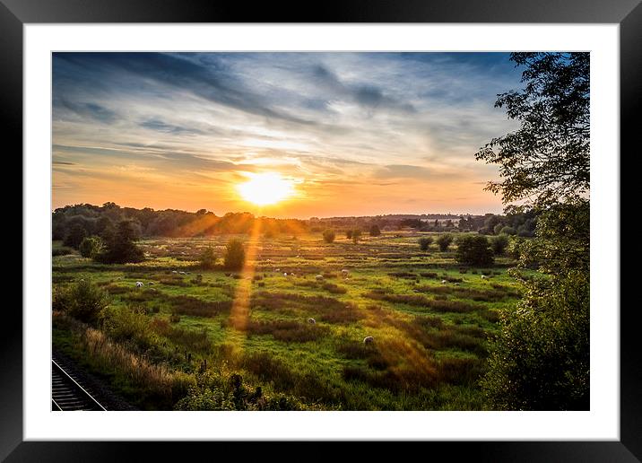 Sunset over Fields, Kintbury, Berkshire, England,  Framed Mounted Print by Mark Llewellyn