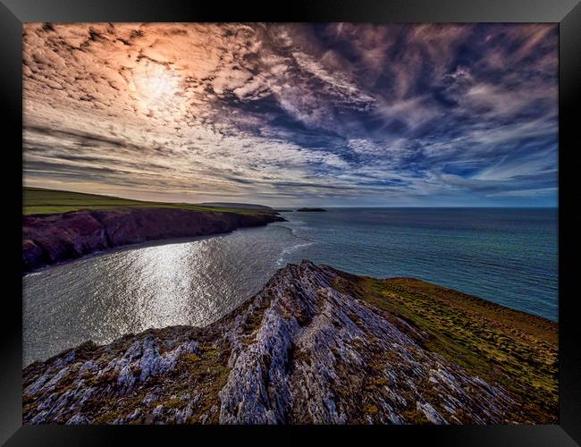 Clouds Over Mwnt Bay, Ceredigion, Wales, UK Framed Print by Mark Llewellyn