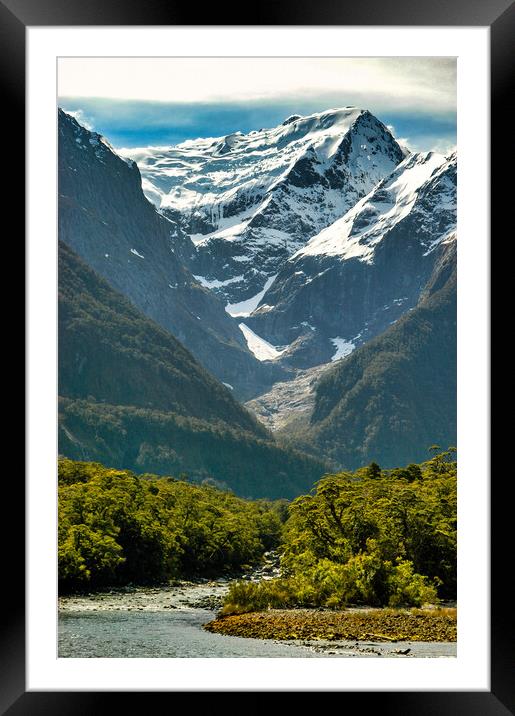 Snow Topped Mountain, New Zealand Framed Mounted Print by Mark Llewellyn