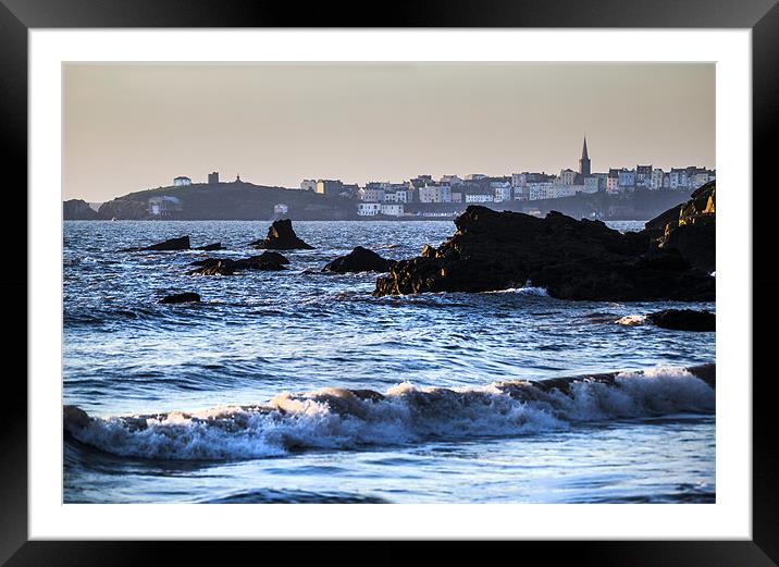 Tenby view from Monk Haven Framed Mounted Print by Simon West