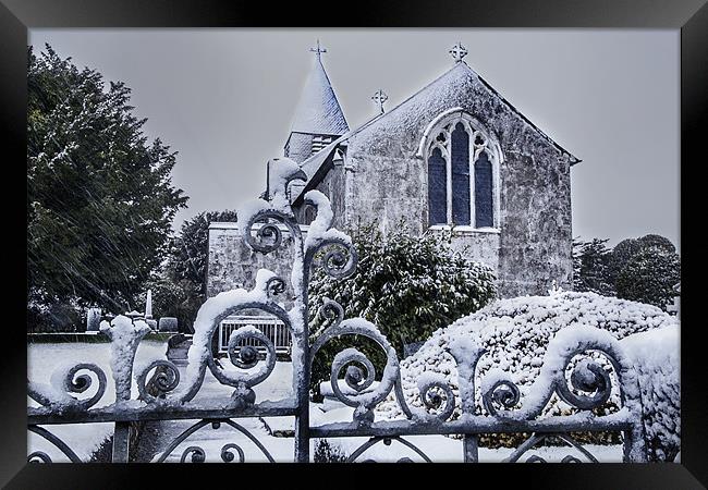Snowy Church Framed Print by Simon West