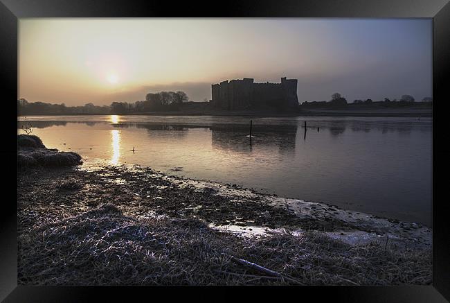 Carew Castle and lake Framed Print by Simon West