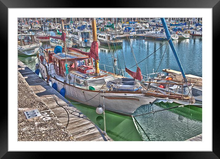 Large Sail Boat in Harbour Framed Mounted Print by Simon West