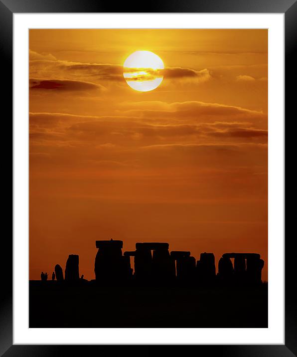Stonehenge Sunset Solstice Framed Mounted Print by Simon West