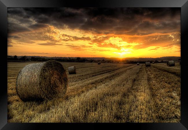 Harvested Cornfield Sunset Framed Print by Simon West