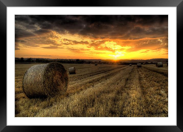 Harvested Cornfield Sunset Framed Mounted Print by Simon West