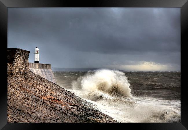 Porthcawl Point Storm Framed Print by Simon West