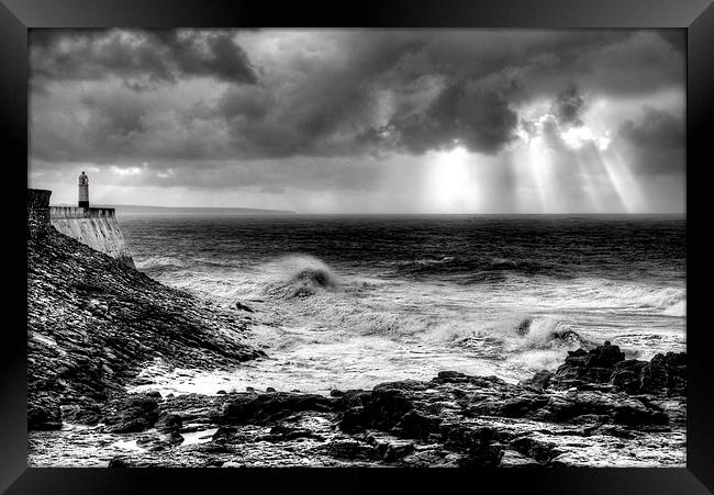 Porthcawl Point Stormy Day Framed Print by Simon West