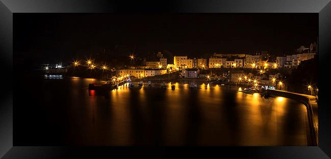 Tenby Harbour at Night Framed Print by Simon West