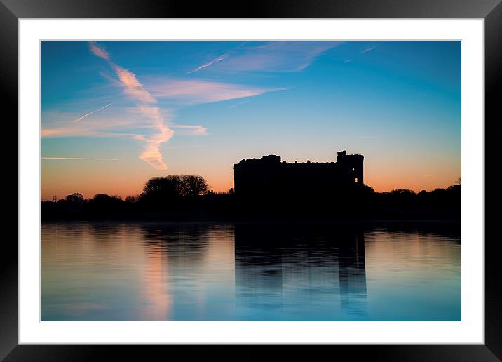 Carew Castle winter sunrise Framed Mounted Print by Simon West