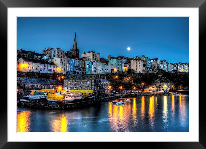 Tenby Harbour Moonlit Framed Mounted Print by Simon West