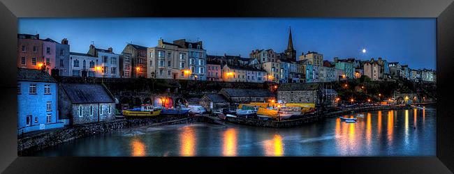 Tenby Harbour Moonlit Panoramic Framed Print by Simon West