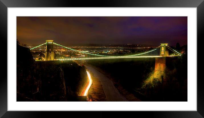 Clifton Suspension Bridge At Night Framed Mounted Print by Simon West