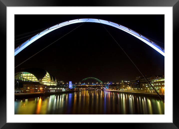 Newcastle Upon Tyne at night Framed Mounted Print by Simon West