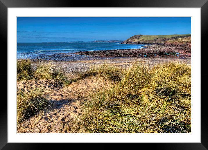 Manorbier beach in the spring Framed Mounted Print by Simon West