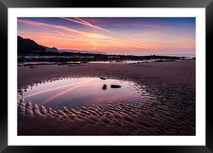  Amroth beach - Early morning reflections Framed Mounted Print by Simon West