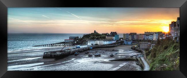  Tenby Harbour Sunrise Panoramic Framed Print by Simon West