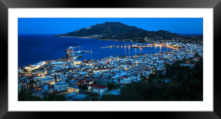 Zakynthos Port Night View Framed Mounted Print by Simon West