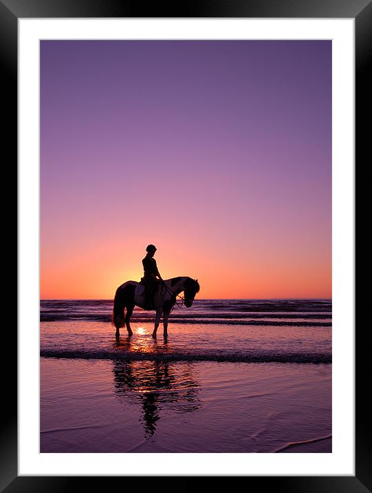 Horse rider at sunset Framed Mounted Print by nick woodrow