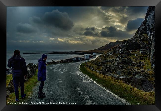 Walking the road to Staffin pier in January Framed Print by Richard Smith