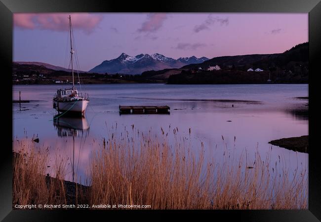 A yacht awaiting the high tide to be floated off. Framed Print by Richard Smith