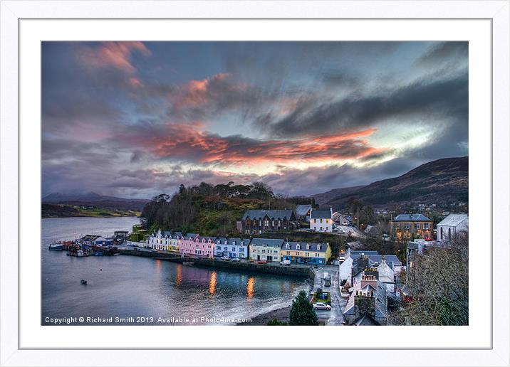 Sunset colour over Portree Framed Mounted Print by Richard Smith