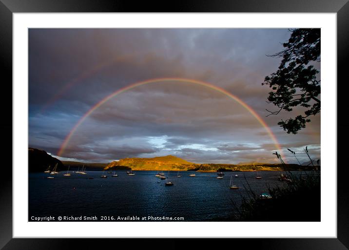 A rainbow over Ben Tianavaig Framed Mounted Print by Richard Smith