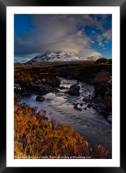 Snow capped Black Cuillin hills Framed Mounted Print by Richard Smith