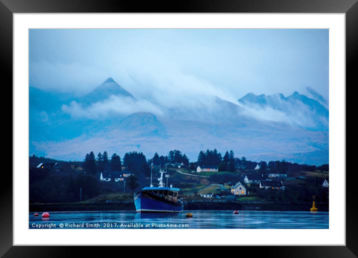Loch Portree and Heatherfield backed by Cuillin Mo Framed Mounted Print by Richard Smith