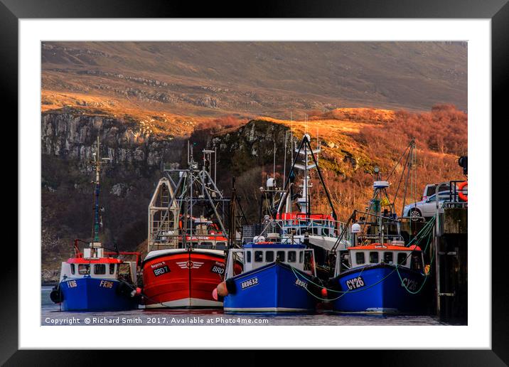 Vessels moored to the Portree pier Framed Mounted Print by Richard Smith