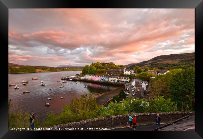 Sunset colour over Loch portree Framed Print by Richard Smith