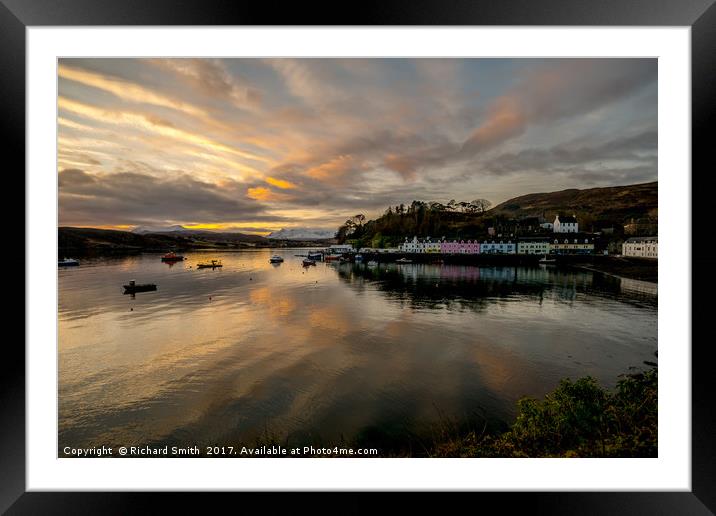 Banded cloud highlights Portree pier Framed Mounted Print by Richard Smith