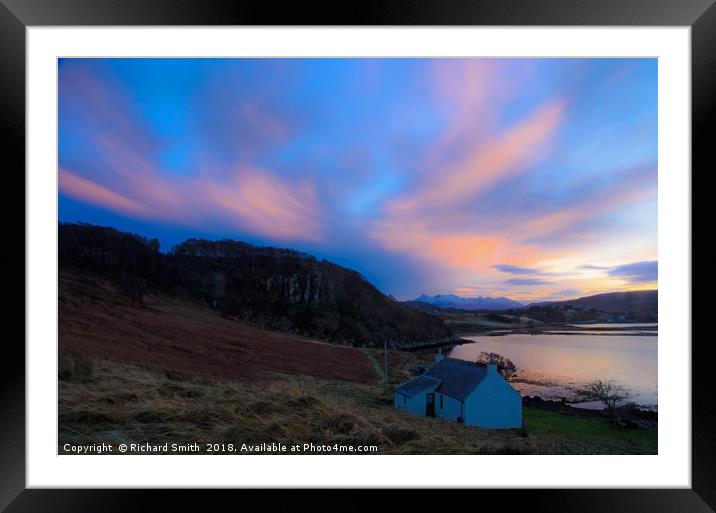 Sunset colour over a remote cottage Framed Mounted Print by Richard Smith