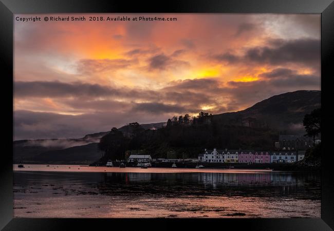 Sunset colour over Portree pier Framed Print by Richard Smith