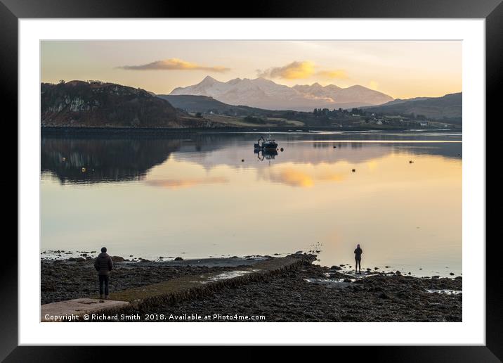 Photographing the Cuillins reflected at dusk Framed Mounted Print by Richard Smith